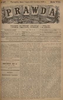 Prawda : tygodnik polityczny, społeczny i literacki. 1888, nr 27