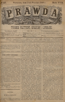 Prawda : tygodnik polityczny, społeczny i literacki. 1888, nr 37