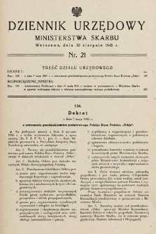 Dziennik Urzędowy Ministerstwa Skarbu. 1945, nr 21
