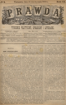 Prawda : tygodnik polityczny, społeczny i literacki. 1889, nr 4
