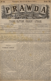 Prawda : tygodnik polityczny, społeczny i literacki. 1889, nr 12