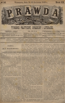 Prawda : tygodnik polityczny, społeczny i literacki. 1889, nr 16