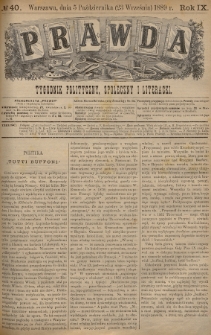Prawda : tygodnik polityczny, społeczny i literacki. 1889, nr 40