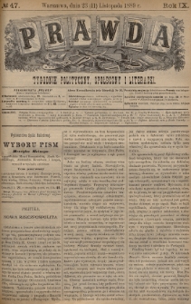 Prawda : tygodnik polityczny, społeczny i literacki. 1889, nr 47