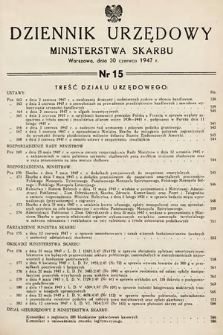 Dziennik Urzędowy Ministerstwa Skarbu. 1947, nr 15