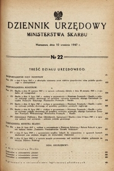 Dziennik Urzędowy Ministerstwa Skarbu. 1947, nr 22