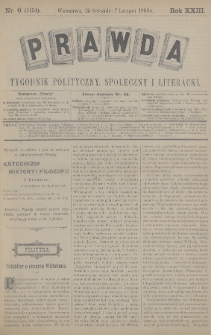 Prawda : tygodnik polityczny, społeczny i literacki. 1903, nr 6
