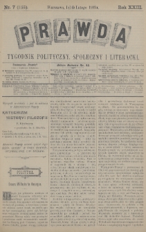 Prawda : tygodnik polityczny, społeczny i literacki. 1903, nr 7
