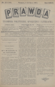 Prawda : tygodnik polityczny, społeczny i literacki. 1903, nr 12