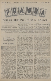 Prawda : tygodnik polityczny, społeczny i literacki. 1903, nr 19
