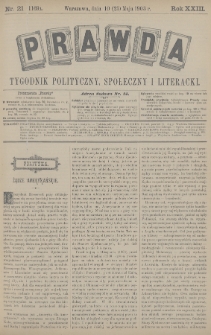 Prawda : tygodnik polityczny, społeczny i literacki. 1903, nr 21