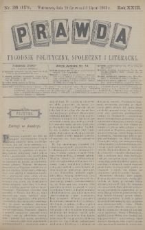 Prawda : tygodnik polityczny, społeczny i literacki. 1903, nr 28