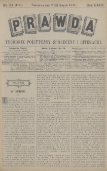 Prawda : tygodnik polityczny, społeczny i literacki. 1903, nr 34