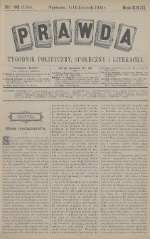Prawda : tygodnik polityczny, społeczny i literacki. 1903, nr 46
