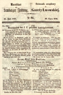Amtsblatt zur Lemberger Zeitung = Dziennik Urzędowy do Gazety Lwowskiej. 1848, nr 86