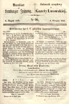 Amtsblatt zur Lemberger Zeitung = Dziennik Urzędowy do Gazety Lwowskiej. 1848, nr 90