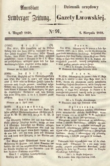 Amtsblatt zur Lemberger Zeitung = Dziennik Urzędowy do Gazety Lwowskiej. 1848, nr 91