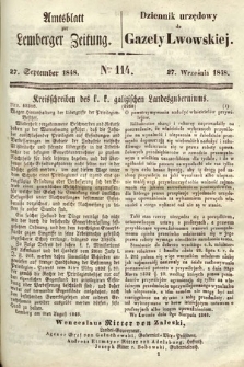 Amtsblatt zur Lemberger Zeitung = Dziennik Urzędowy do Gazety Lwowskiej. 1848, nr 114