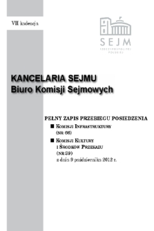 Pełny Zapis Przebiegu Posiedzenia Komisji Kultury i Środków Przekazu (Nr 39) z dnia 9 października 2012 r.