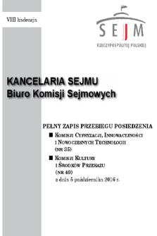 Pełny Zapis Przebiegu Posiedzenia Komisji Kultury i Środków Przekazu (Nr 40) z dnia 5 października 2016 r.