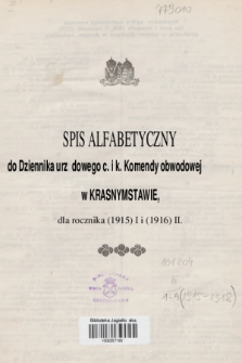 Dziennik Urzędowy C. i K. Komendy Obwodu Krasnostawskiego. 1915, spis alfabetyczny