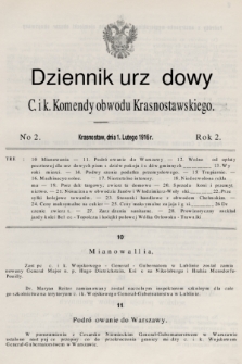 Dziennik Urzędowy C. i K. Komendy Obwodu Krasnostawskiego. R.2 (1916), nr 2