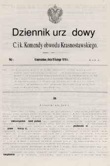 Dziennik Urzędowy C. i K. Komendy Obwodu Krasnostawskiego. R.2 (1916), nr 3