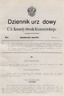 Dziennik Urzędowy C. i K. Komendy Obwodu Krasnostawskiego. R.2 (1916), nr 4