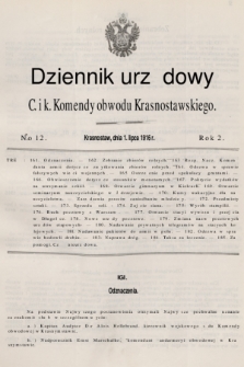 Dziennik Urzędowy C. i K. Komendy Obwodu Krasnostawskiego. R.2 (1916), nr 12