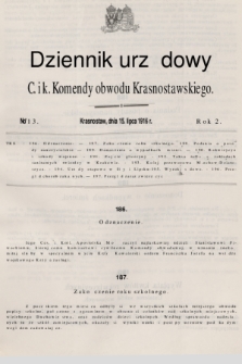 Dziennik Urzędowy C. i K. Komendy Obwodu Krasnostawskiego. R.2 (1916), nr 13