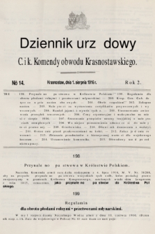 Dziennik Urzędowy C. i K. Komendy Obwodu Krasnostawskiego. R.2 (1916), nr 14