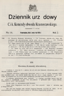 Dziennik Urzędowy C. i K. Komendy Obwodu Krasnostawskiego. R.2 (1916), nr 16