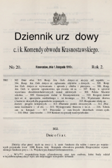 Dziennik Urzędowy C. i K. Komendy Obwodu Krasnostawskiego. R.2 (1916), nr 20