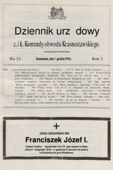 Dziennik Urzędowy C. i K. Komendy Obwodu Krasnostawskiego. R.2 (1916), nr 22