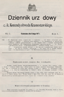 Dziennik Urzędowy C. i K. Komendy Obwodu Krasnostawskiego. R.3 (1917), nr 2