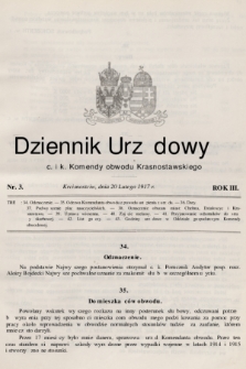 Dziennik Urzędowy C. i K. Komendy Obwodu Krasnostawskiego. R.3 (1917), nr 3