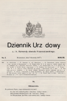 Dziennik Urzędowy C. i K. Komendy Obwodu Krasnostawskiego. R.3 (1917), nr 5