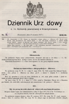 Dziennik Urzędowy C. i K. Komendy Obwodu Krasnostawskiego. R.3 (1917), nr 9