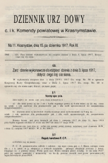 Dziennik Urzędowy C. i K. Komendy Obwodu Krasnostawskiego. R.3 (1917), nr 11