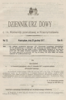 Dziennik Urzędowy C. i K. Komendy Obwodu Krasnostawskiego. R.3 (1917), nr 13