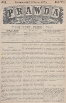 Prawda : tygodnik polityczny, społeczny i literacki. 1887, nr 3