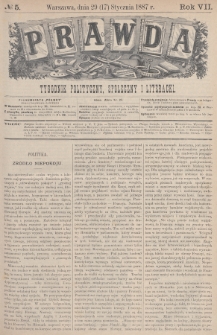 Prawda : tygodnik polityczny, społeczny i literacki. 1887, nr 5