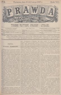 Prawda : tygodnik polityczny, społeczny i literacki. 1887, nr 9