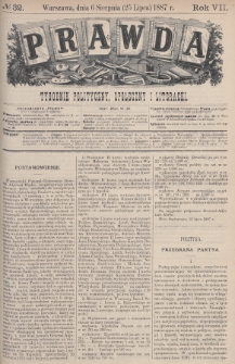 Prawda : tygodnik polityczny, społeczny i literacki. 1887, nr 32