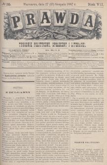 Prawda : tygodnik polityczny, społeczny i literacki. 1887, nr 35
