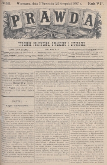 Prawda : tygodnik polityczny, społeczny i literacki. 1887, nr 36