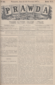 Prawda : tygodnik polityczny, społeczny i literacki. 1887, nr 39