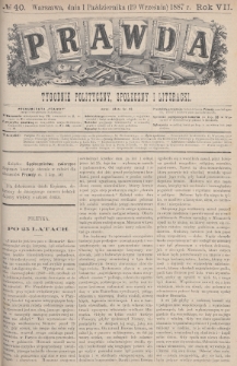 Prawda : tygodnik polityczny, społeczny i literacki. 1887, nr 40