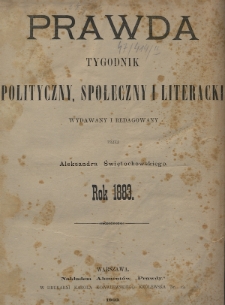 Prawda : tygodnik polityczny, społeczny i literacki. 1883, Spis treści