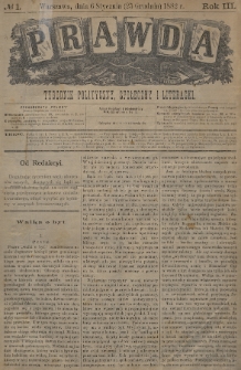 Prawda : tygodnik polityczny, społeczny i literacki. 1883, nr 1